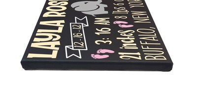 Personalized, Custom Baby Birth Stats Painted Canvas Sign - image4